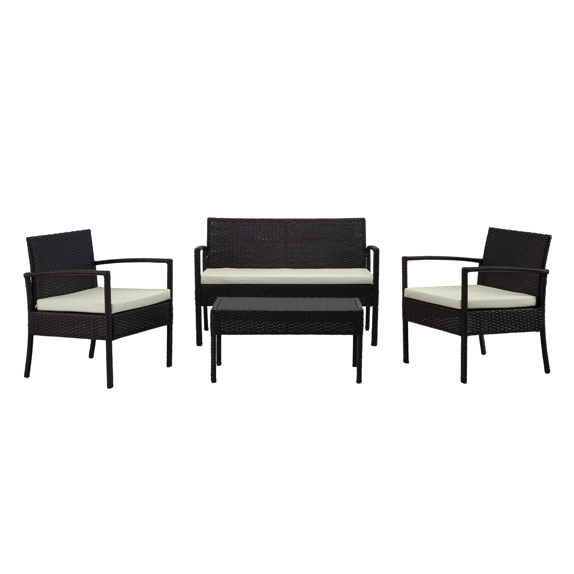 Manhattan Comfort, Noli Steel Rattan 4Pc Patio Conv Set in Cream, Pieces (qty.) 4 Primary Color Cream, Seating Capacity 4 Model# OD-CV007
